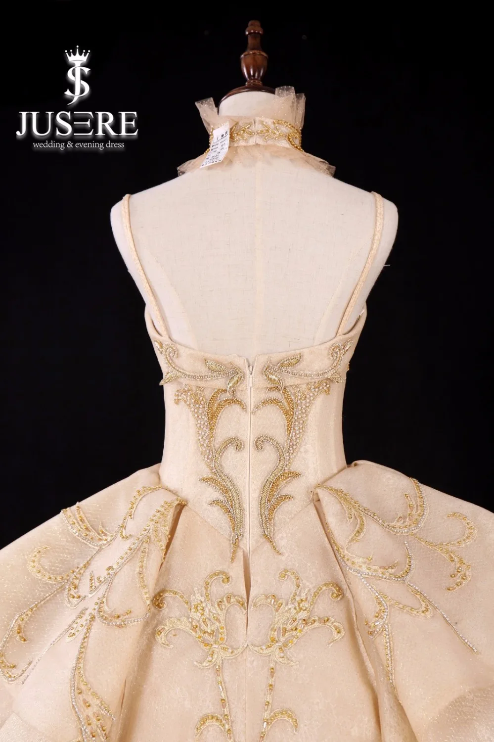 JUSSoutheast-Robe de Mariée Luxueuse Dorée Sans Bretelles et Dos aux, Tenue de Princesse avec Traîne Royale ou Cathédrale