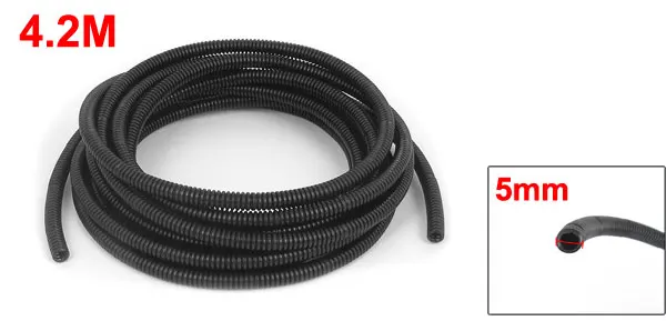 Uxcell 1pcs 4.2M 5 x 7 mm Plastic Flexible Corrugated Conduit Tube Black for Garden Office