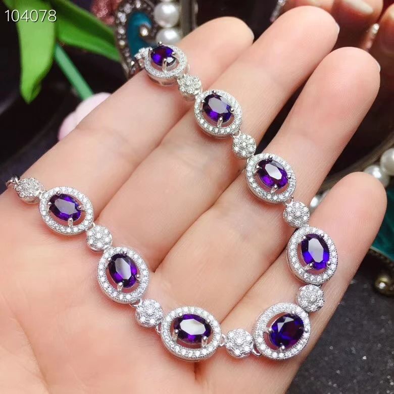 Kjeaxcmy Fineジュエリー925シルバー-象眼細工のAmethyst女性のブレスレットは検出をサポートします