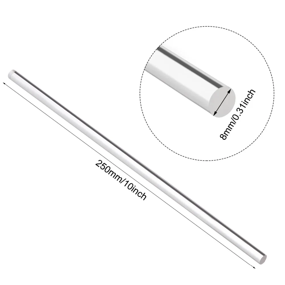 2Pcs Clear Acrylic Rod 5mm/6mm/8mm/12x12mm/15x15mm Diameter x250mm Length Round/Hexagon Solid Acrylic Round Rod PMMA Bar For DIY