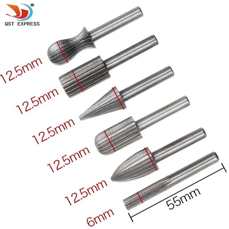 

6pcs Carbide Cutter Rotary Burr Set CNC Engraving Bit Rotary File Bur Burr Grinding Shank 6mm 1/4" qstexpress