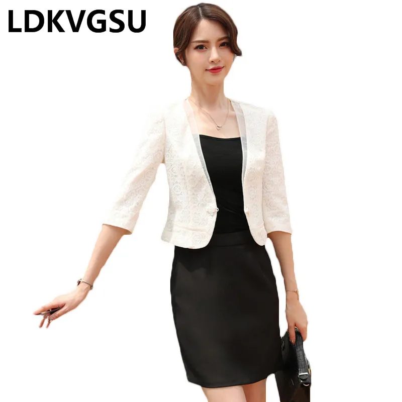 Ladies Small Suit Jacket 2018 Spring Summer New Fashion Elegant Lace Coat Women OL Slim White Short Jacket  Is646