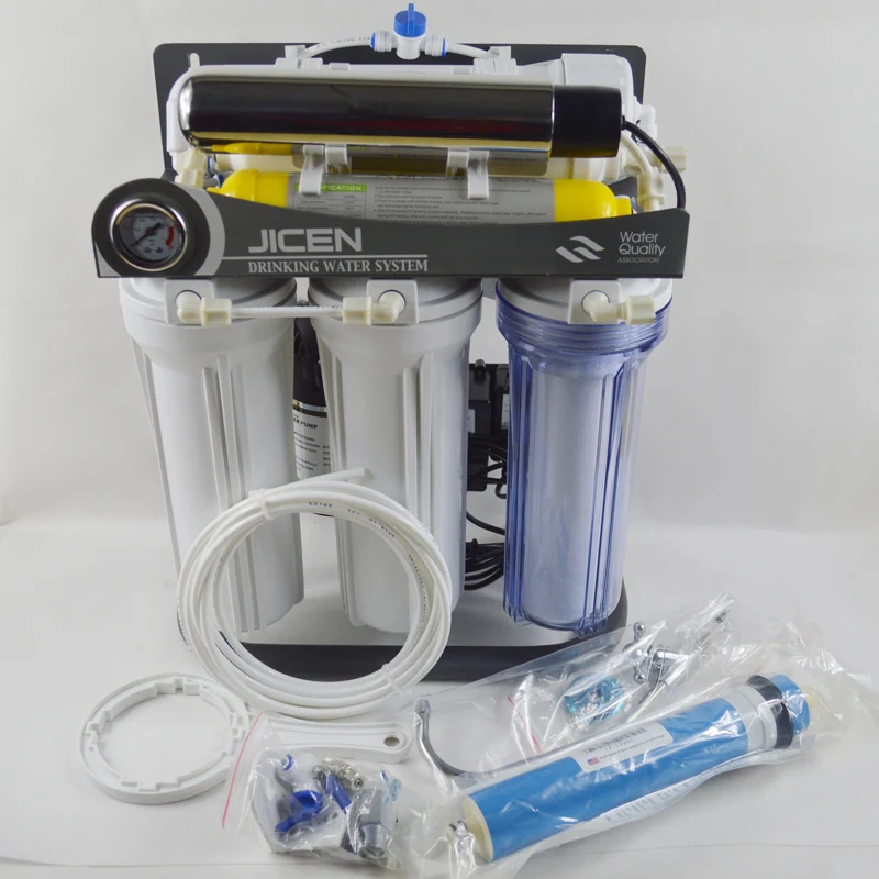 Hot Selling 7 Stage Household Reverse Osmosis System 50GPD with stand ,UV and pressure gauge/220V/Europe Two-pin plug