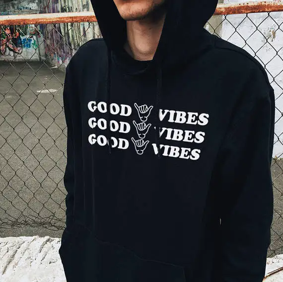 

Skuggnas Good vibes hoodie Fashion Mens Tumblr Black Hoody Spring Autumn Tumblr Tops High quality grunge aesthetic Hoodie