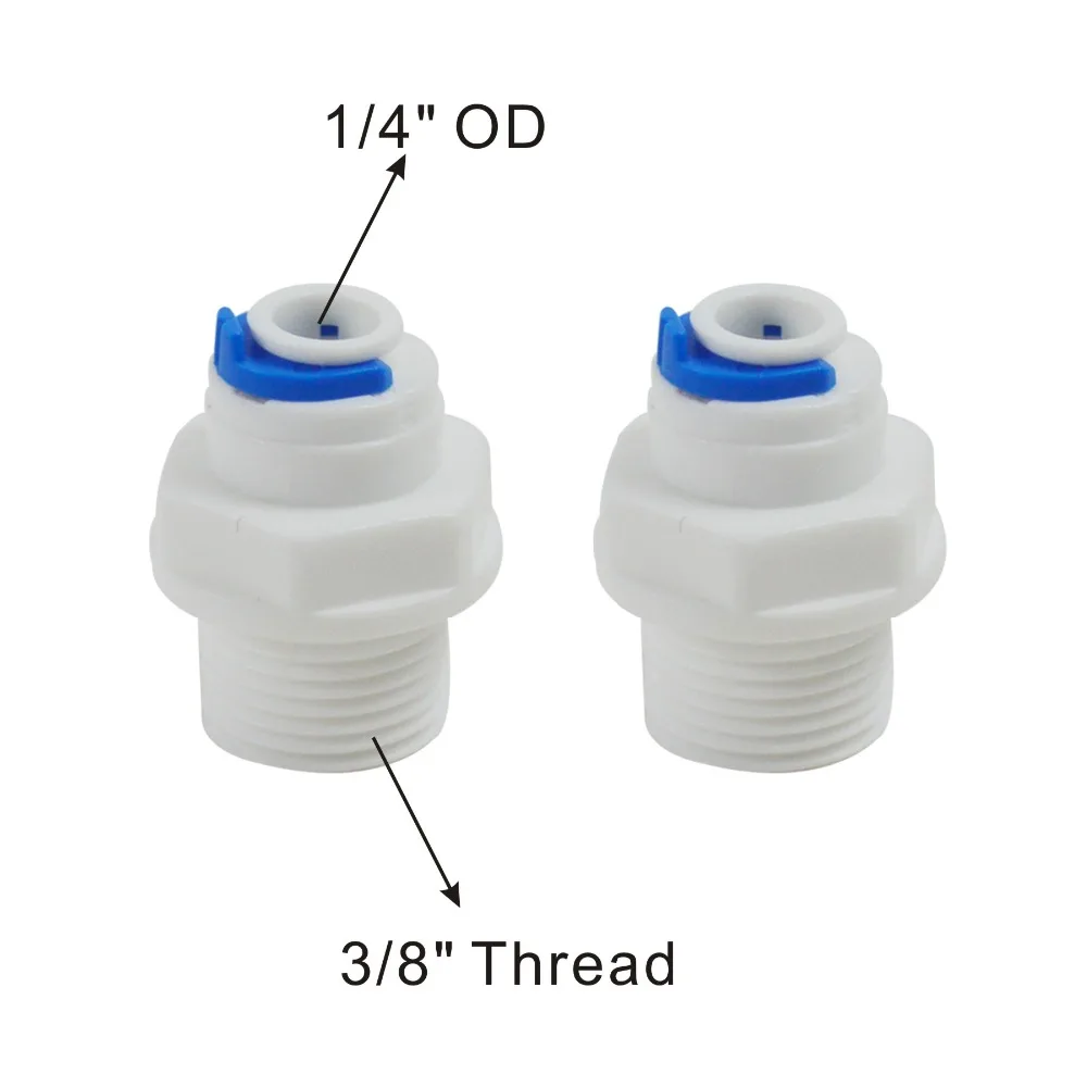Mannelijke Connector 3/8 "Draad x 1/4" Quick Connect Fitting Onderdelen voor Water Filters en RO Systemen-2 PACK