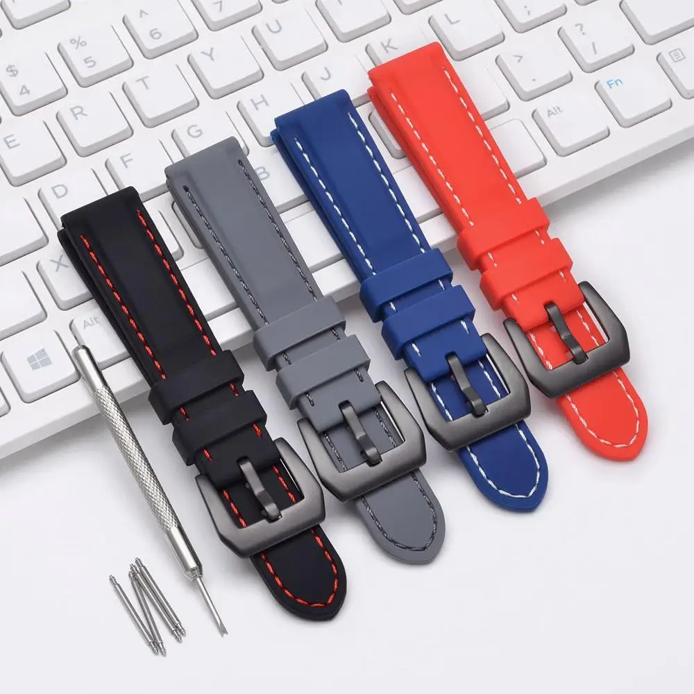 WOCCI Silicone Rubber Watchbands 18mm 20mm 22mm 24mm Diver Black Blue Gray Waterproof Wristband Sport Style Watch Band Strap