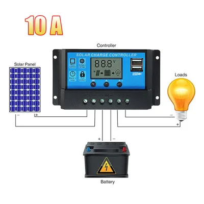 ALLMEJORES Solar panel Controller 10A PWM Charging Controller LCD display 12V 24V Intelligence