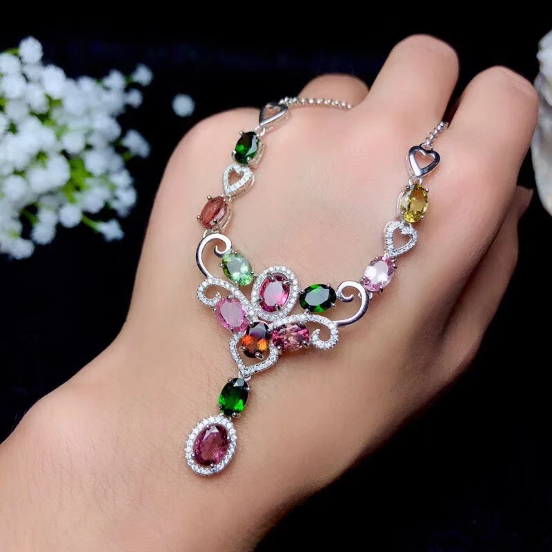 KJJEAXCMY Boutique Jewelry 925 Silver-inlaid Natural Tourmaline Woman's Large Necklace Support Detection