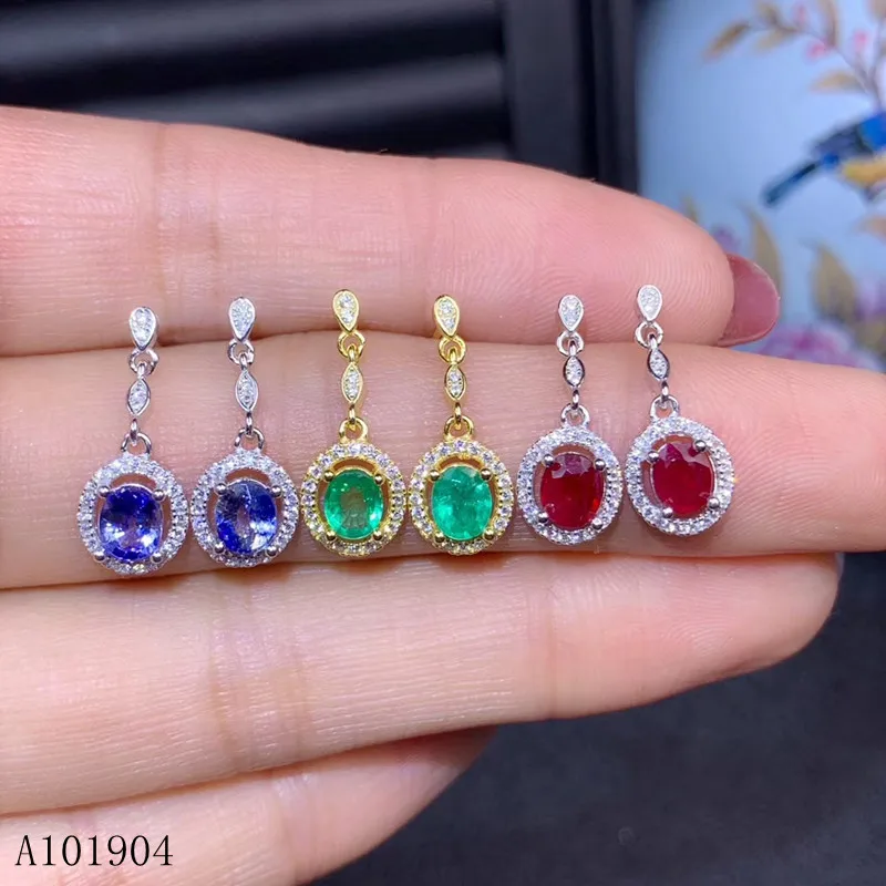 

KJJEAXCMY boutique jewelry 925 sterling silver inlaid natural sapphire ruby emerald women's luxury earrings Gift Birthday Party