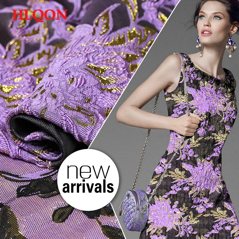 High quality yarn dyed occident style brocade jacquard purple fabric used for women evening dress clothing coat parchwork