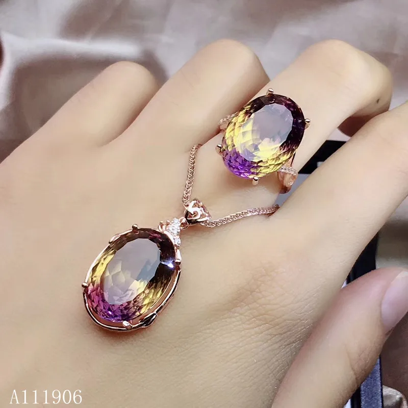 

KJJEAXCMY boutique jewelry 925 sterling silver inlaid amethyst gemstone female ring necklace pendant new style