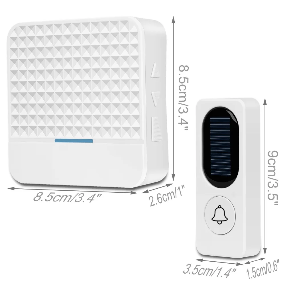 300M Range Solar Power Wireless Doorbell with Night Light US/ EU / UK Plug 52 Melody White Waterproof Door Bell