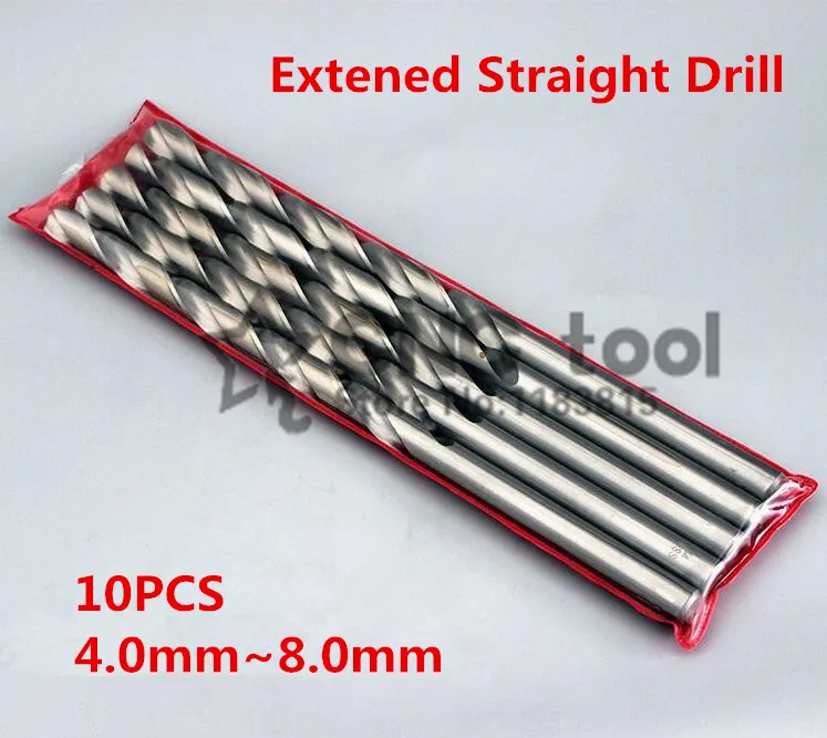 Free shipping New Brand 10PCS 4.0mm-8.0mm Extra Long High Speed Steel Twist Drill Bit Straigth Shank Auger metal Drilling Bit