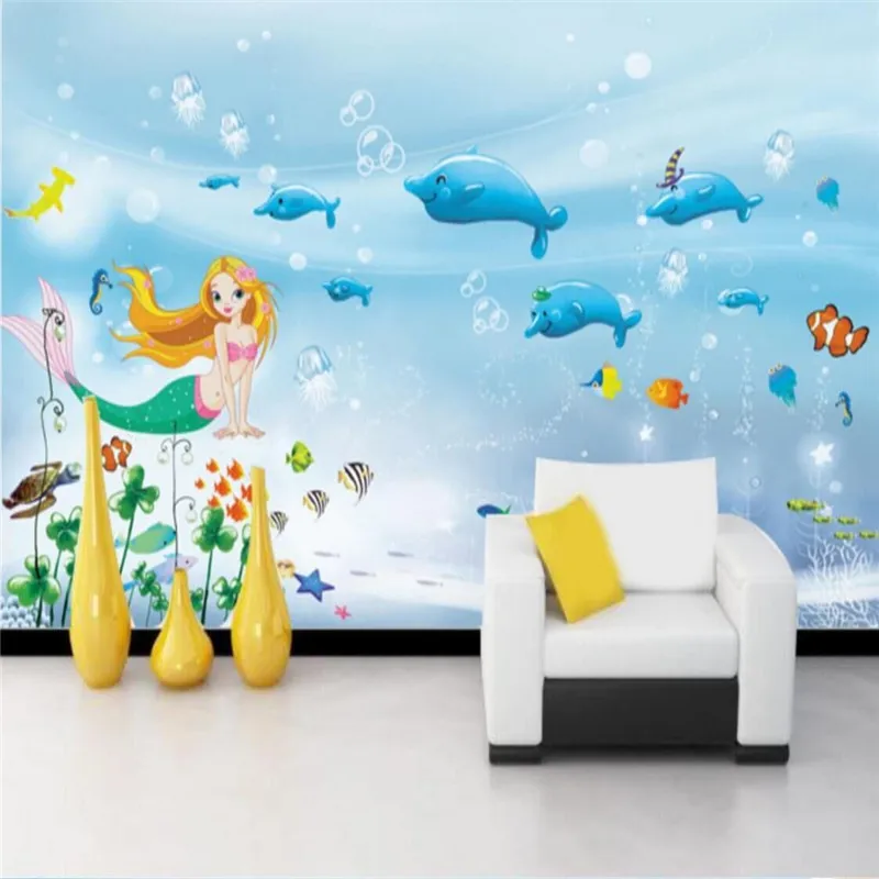 

Marine world children's room wall cartoon wall stickers professional production wallpaper wallpaper