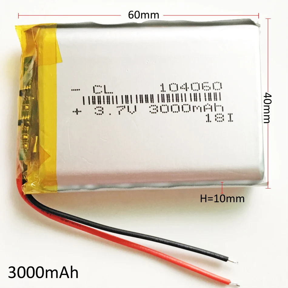 10 PCS 3.7V 3000mAh Full Capacity Lithium Polymer LiPo Rechargeable Battery 104060 fit For Camera tablet PC PAD DVD Power bank