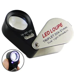 Professional 20X LED & UV Triplet Loupe 21mm Achromatic Lens for Gemology & Jewelry 6 LED Light Pocket-size Loupe