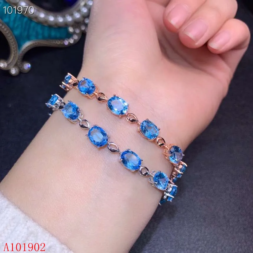 

KJJEAXCMY Boutique Jewelry 925 Silver-inlaid Natural Blue Topaz Gemstone Deluxe Bracelet Support Detection