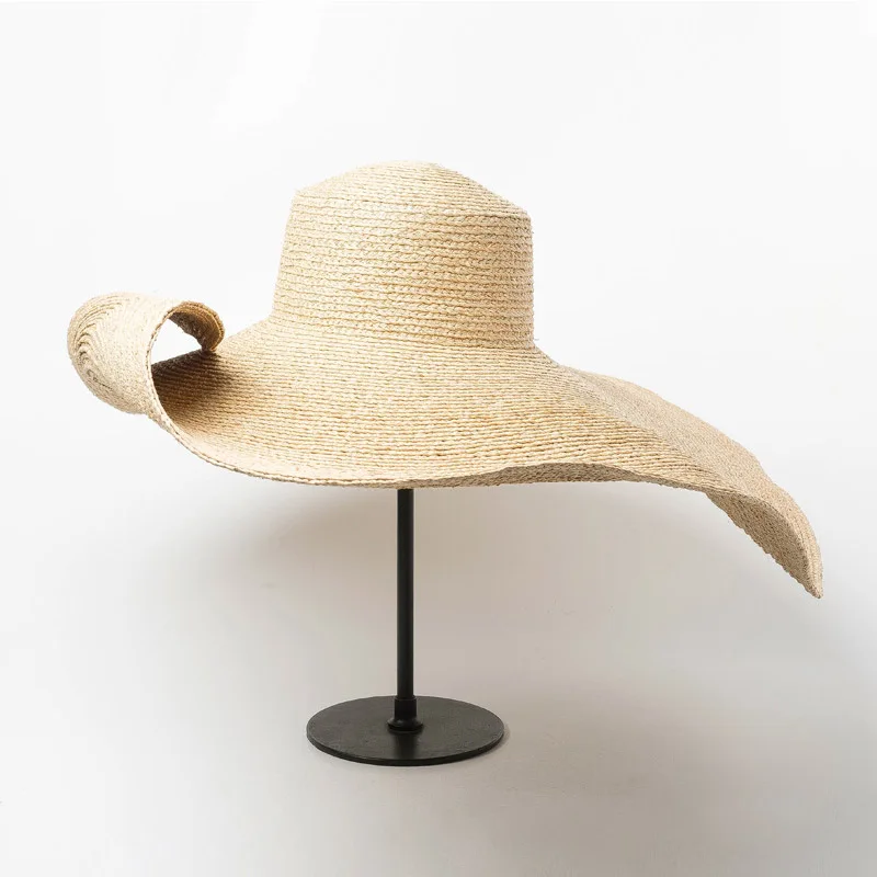 Elegant Natural 25cm Extra Large Raffia Hat Wide Brim Kentucky Derby Hat Women Floppy Summer Beach Hat Big Straw Sun Hat chapeau