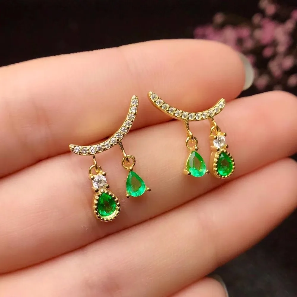 KJJEAXCMY fine jewelry Identification of 925 Silver-inlaid Celestial Emerald Ear Nails cvdfg