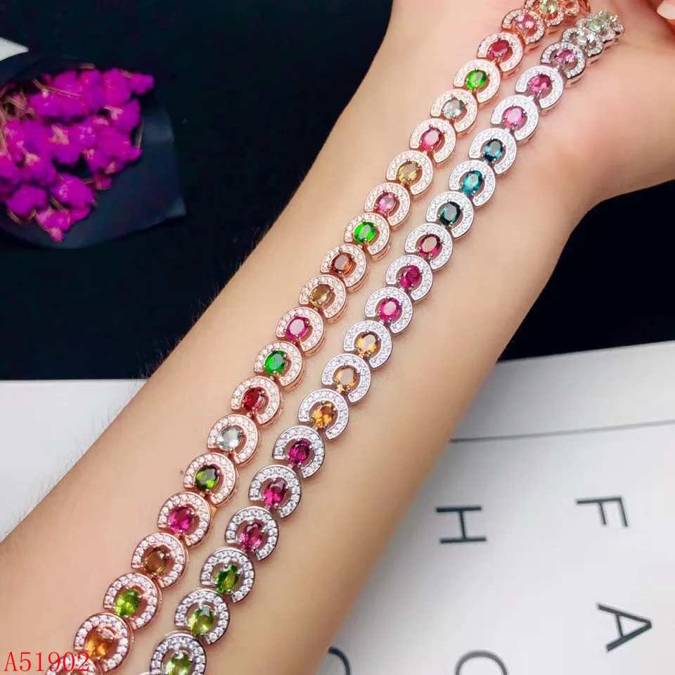 

KJJEAXCMY boutique jewelry 925 sterling silver inlaid natural tourmaline gemstone bracelet female support test