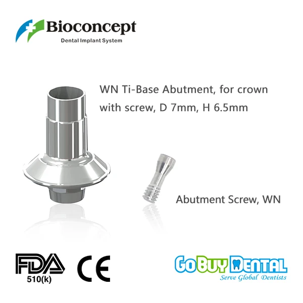 Bioconcept digital Ti-Base for Straumann Tissue Level WN with screw, for crown, D7.0mm, H6.5 mm(810040)