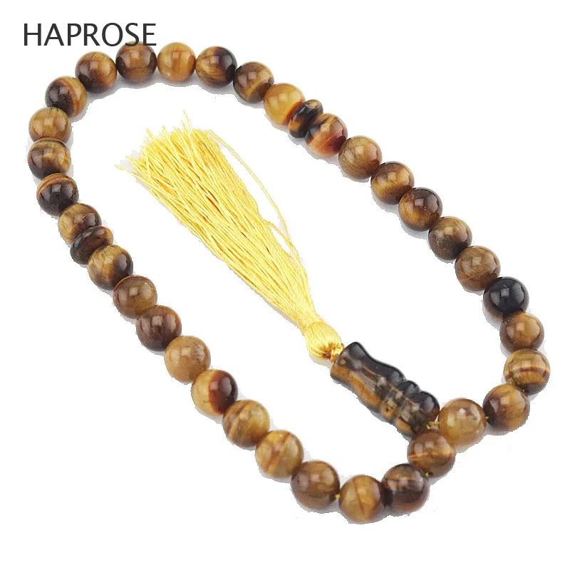 Natural 33 beads africa tiger eye Stone round Shape 12mm  Tasbih Allah rosary prayer beads Islamic muslim Tesbih Free shipping