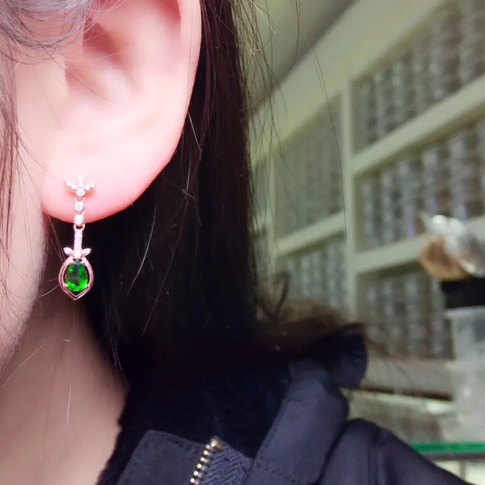 KJJEAXCMY Boutique Jewelryar Supporting Detection of 925 Silver-inlaid Natural Diopside Jewelry Ear Nails and Earrings