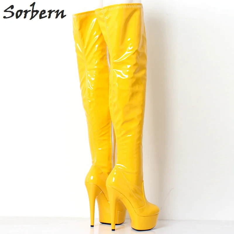 Sorbern Women Over Knee Length Boots Patent Leather Plus Size Ladies Party Boots Botas Mujer Botines Mujer 2018 Fashion Boots