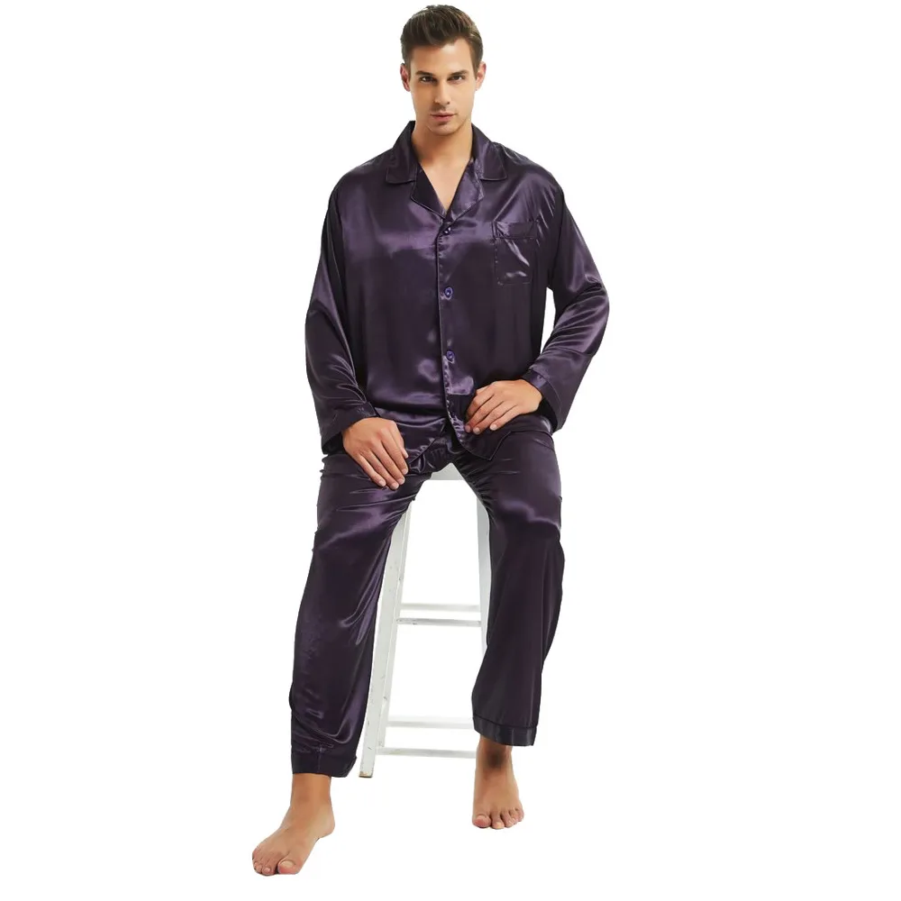 Męska jedwabna satynowa piżama zestaw piżama zestaw piżam PJS zestaw bielizna nocna Loungewear S, M, L, XL, 2XL, 3XL, 4XL _ _ idealne prezenty