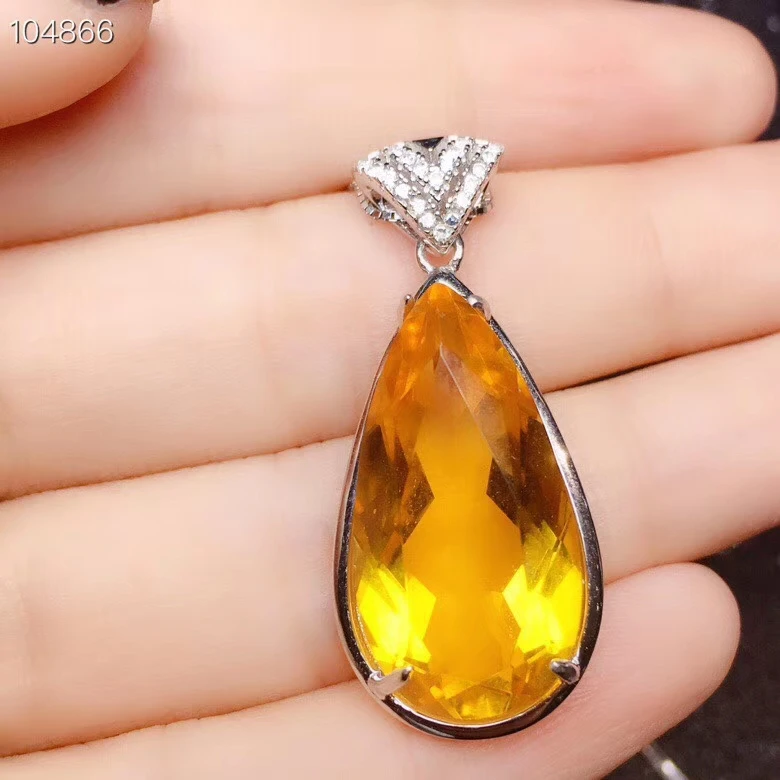 KJJEAXCMY Fine Jewelry 925 Sterling Silver Inlaid Citrine Women's Pendant Necklace Ring 2 Piece Set