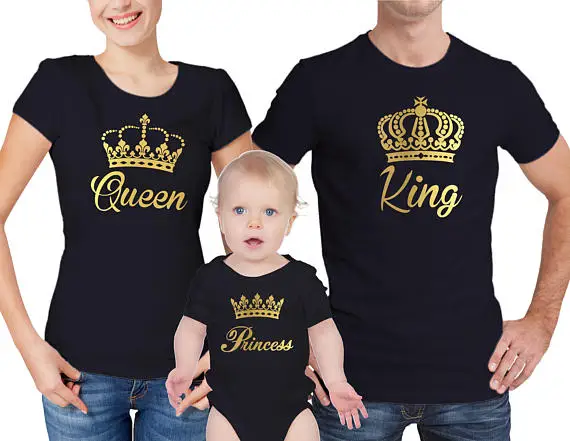 

personalize Queen and Princess family t-shirts and children baby grow vest set kid bodysuit romper baby shower Christmas gifts