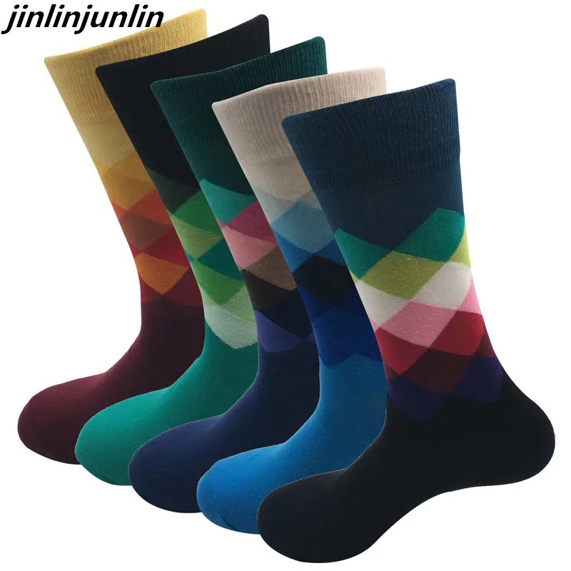 Cross-border specifically for men's tube stockings colored diamond socks men's cotton socks long socks wholesale