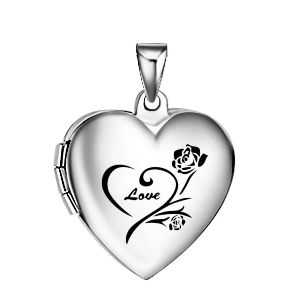 Memorial Heart Photo Locket Pendant Stainless Steel Fashion Heart Necklace Jewelry Forever in My Heart Includes 20inch Chain