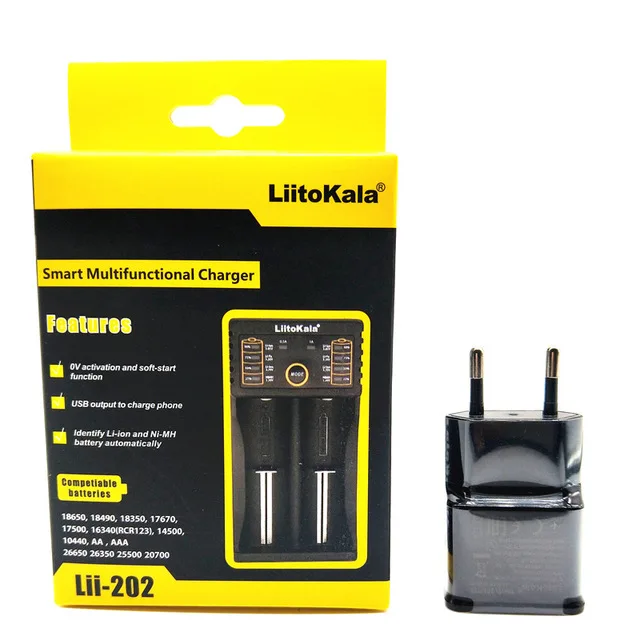 

LiitoKala Lii-202 USB Intelligent Battery Charger with Power Bank Function for Ni-MH Lithium for 18650 26650 18350 14500 +Lii-U1