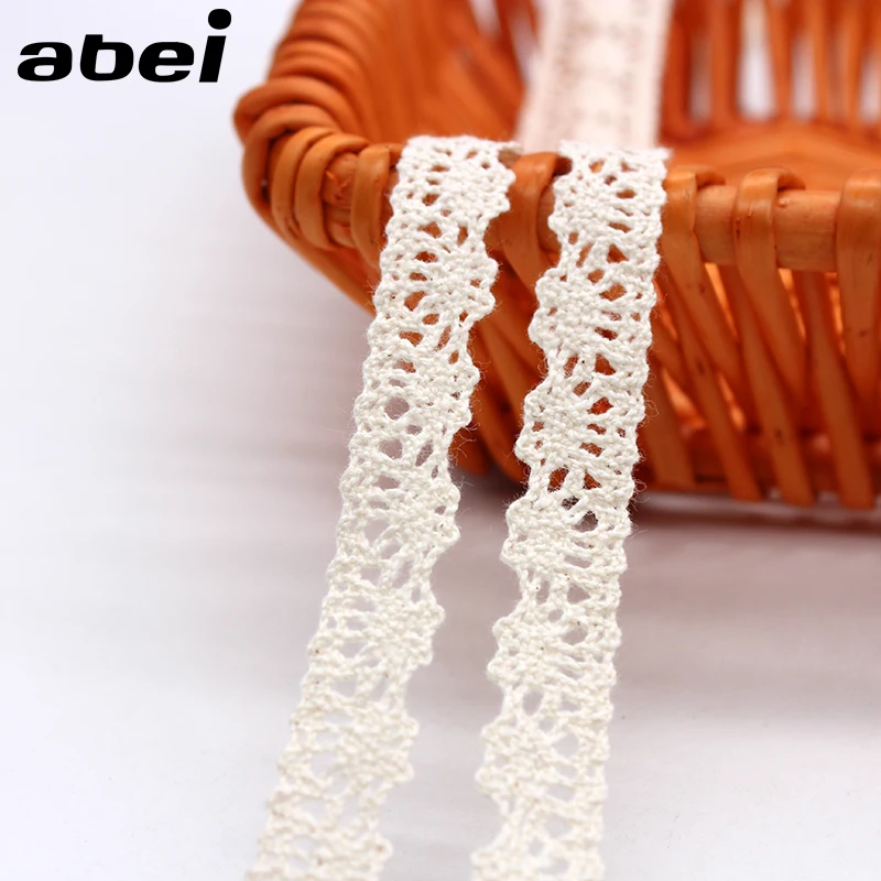 10yards/Lot 1.3cm Embroidered Cotton Lace Trims Beige Ribbon Curtain Sweater Tablecover Fabric Edge Wrap Garment Accessories