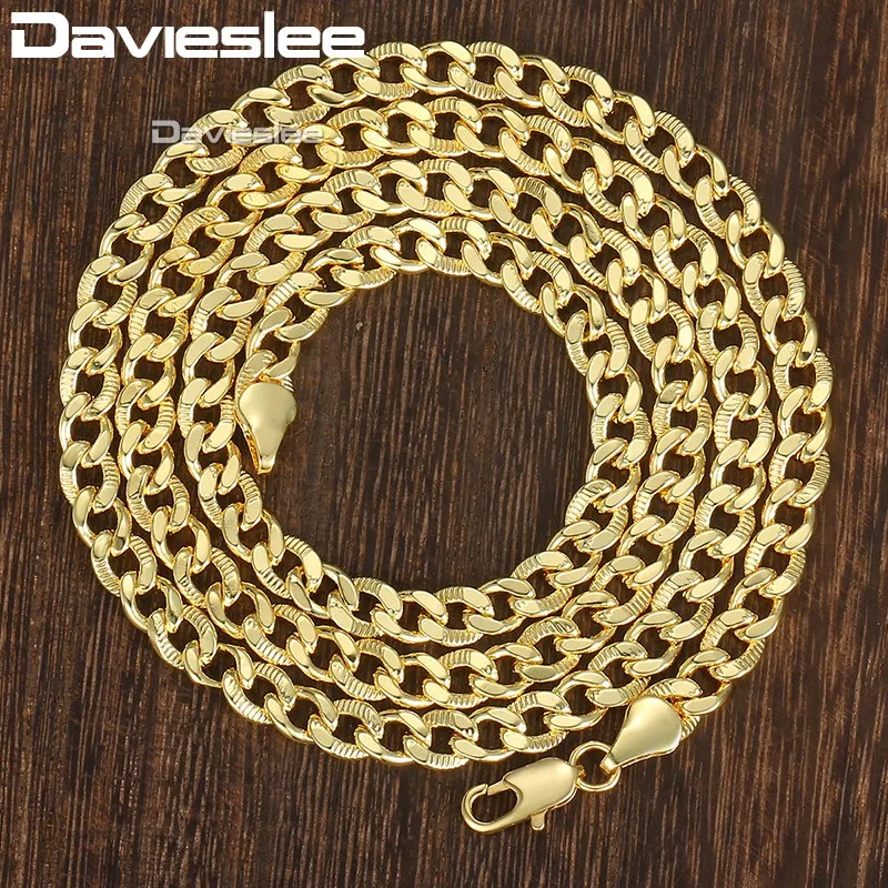 Davieslee Curb Cuban Link Chain Necklace For Men Women Yellow White Rose Gold Color 585 DGNM125