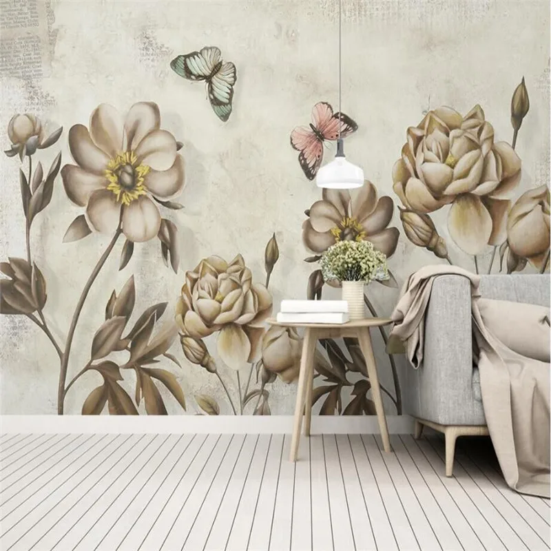 European retro retro fashion watercolor rose oil painting flower wall custom wallpaper mural