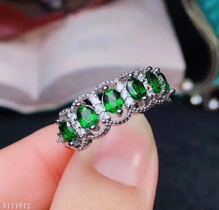 

KJJEAXCMY Fine Jewelry 925 Silver-inlaid Natural Gem Diopside Girl Ring Support Detection