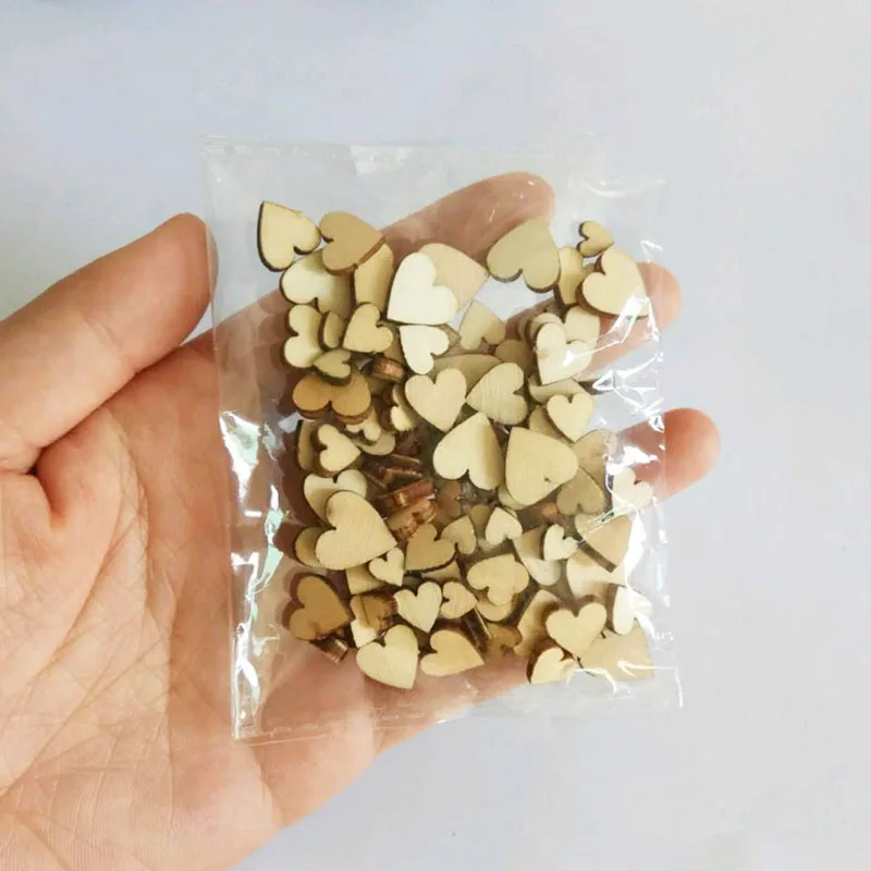 100Pcs DIY Size mixing Heart shaped wood chips Embellishments Crafts Scrapbooking Supplies Hand-made Graffiti Wooden Blanks