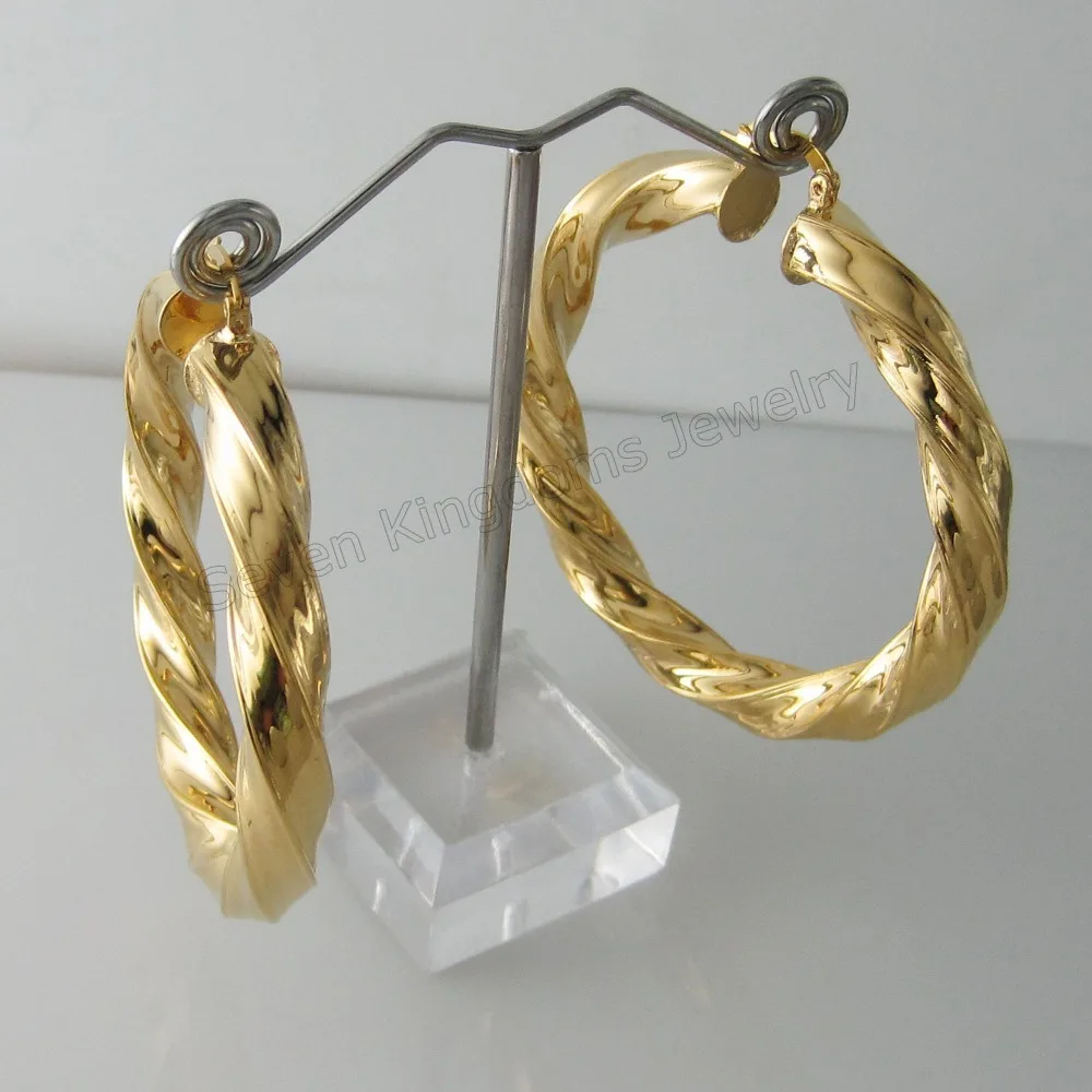 PLAIN TWIST YELLOW GOLD COLOR FILLED  BRASS HUGE HOOP 60MM 2.36\