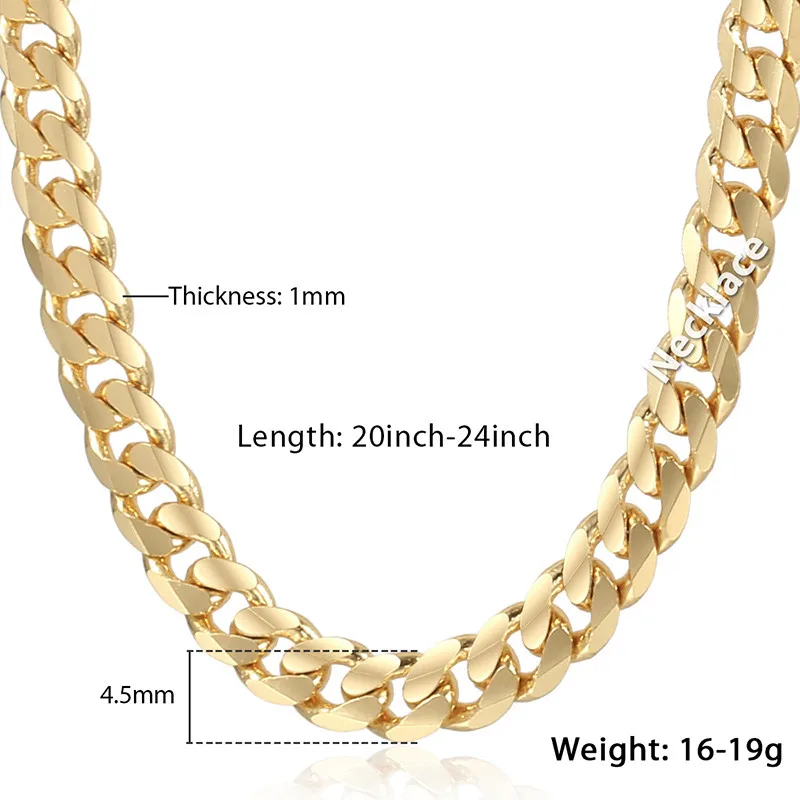 Trendsmax Mannen Cubaanse Ketting Gold Filled Ketting Cadeau Voor Mannen Hiphop Groothandel Sieraden 4.5Mm 50cm 60Cm GN438