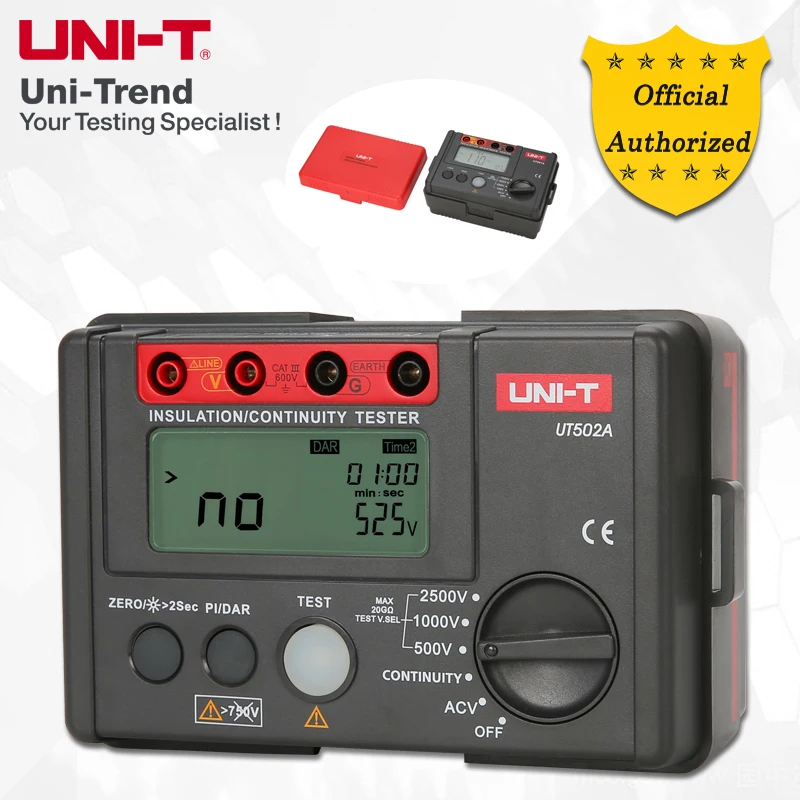 

UNI-T UT502A Insulation Tester; 2500V Digital Megohmmeter, Light/Buzzer Alarm, Over Load Indication, Automatic Discharge