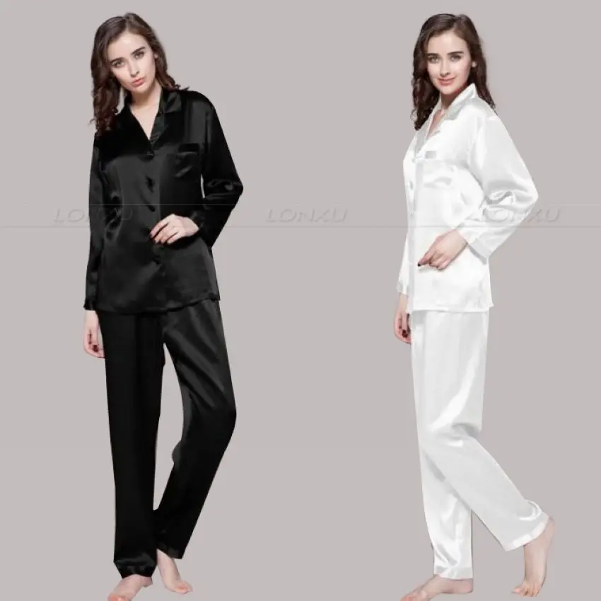 

Womens Silk Satin Pajamas Set Pajama Pyjamas Set Sleepwear Loungewear S,M, L, XL, 2XL, 3XL Plus Solid__Fit All Seasons