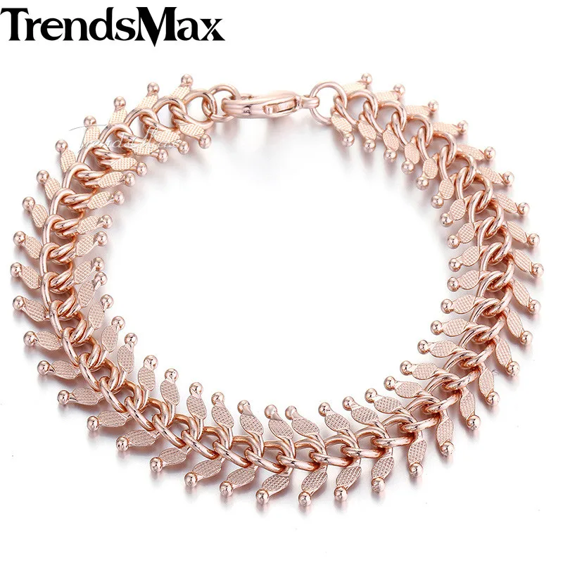 14mm 20cm 23cm 585 Rose Gold Color Men\'s Bracelet for women Centipede Link Chain GB275