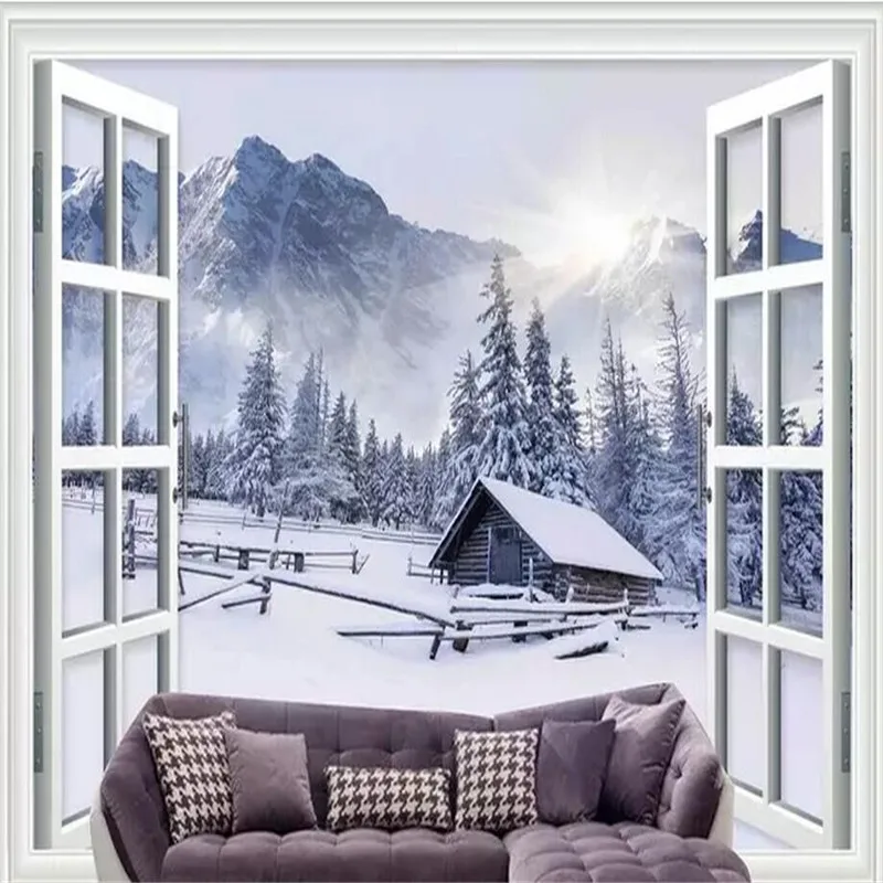 

3D Window Snow Mountain Back Wall Manufacturer Wholesale Wallpaper Mural Custom Photo Wall