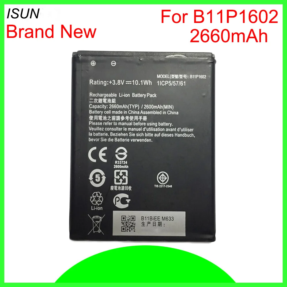 

ISUNOO 5pcs/lot 2660mAh B11P1602 Phone Replacement Li-ion Battery For Asus Zenfone Go 5" ZB500KL X00ADA X00AD X00ADC Battery