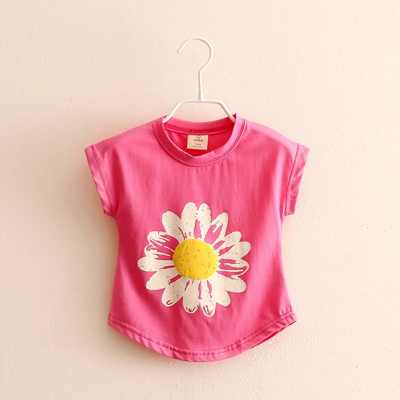 2023 Summer 2 3 4 6 8 10 Years Children\'S Clothing Kids Tops Short-Sleeve Cotton Basic Flower T-Shirt  For Kids Girl