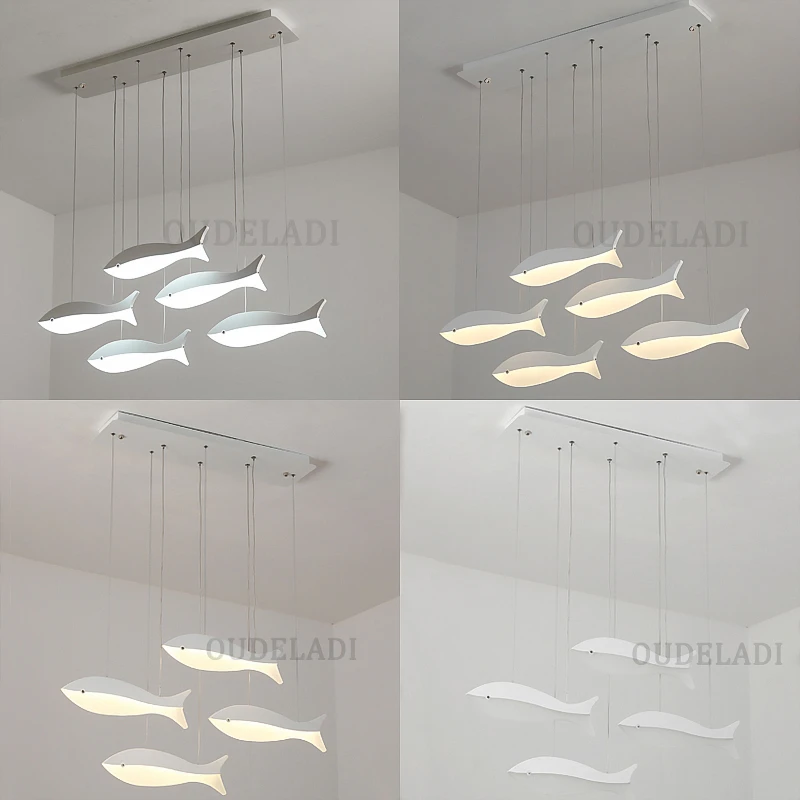 Modern LED Chandelier For Living Room Dining Room Kitchen Home Pendant Lamp White Acrylic fish shape Ceiling Hanging Light