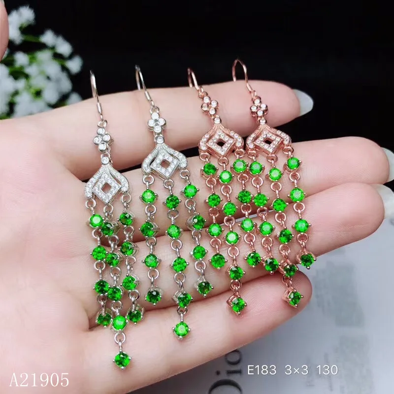 

KJJEAXCMY Boutique Jewelry 925 Sterling Silver with Natural Diopside Female Luxury Tassel Earrings Support Detection