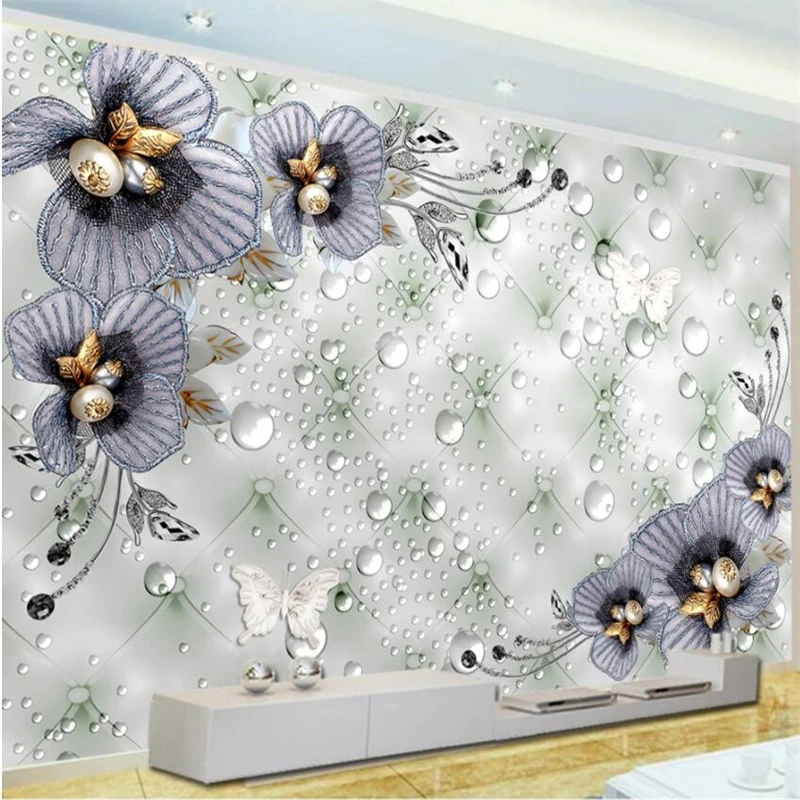 

wellyu Premium luxury pearl silk water flower TV background wall custom large mural home decor wallpaper papel de parede